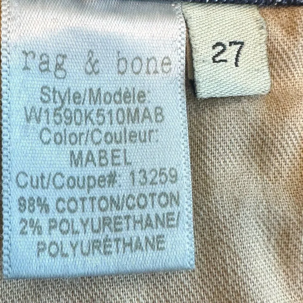 Rag & Bone Dre Skinny Jeans Mable Wash Denim Distressed Raw Hem Size 27 Women's